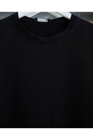 Yuvarlak Yaka Yırtmaçlı Sıfır Kol Penye İçlik -Siyah
