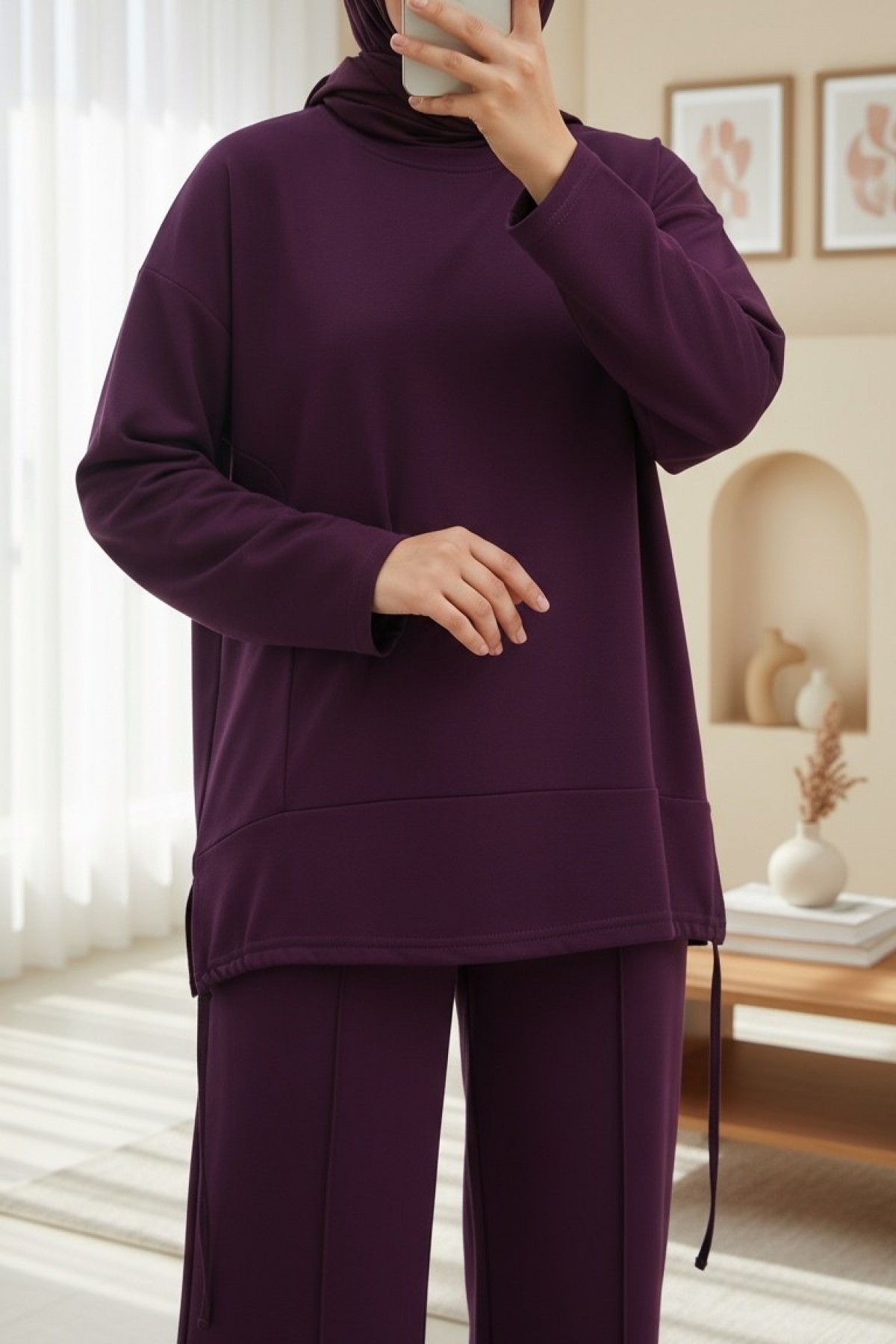 Oysho Suit with Lace-Up Skirt and Long Back -Damson