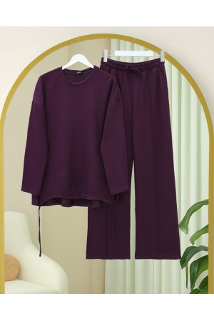 Oysho Suit with Lace-Up Skirt and Long Back -Damson