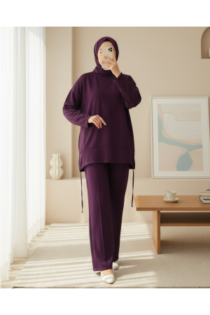 Oysho Suit with Lace-Up Skirt and Long Back -Damson
