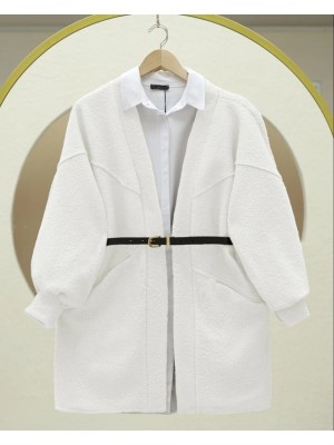 Pocket Balloon Sleeve Oversize Boucle Jacket  -White