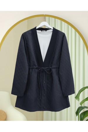 V Yaka Beli Bağcıklı Cepli Düğmeli Kap -Laci