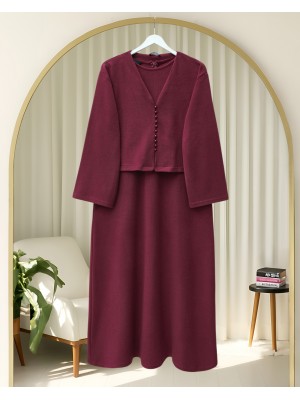 Krop Ceketli Selanik Elbise Takım  -Bordo