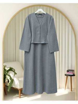 Krop Ceketli Selanik Elbise Takım -Gri