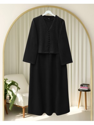 Krop Ceketli Selanik Elbise Takım  -Siyah