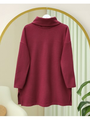 Balıkçı Yaka Yırtmaçlı Selanik Tunik  -Bordo