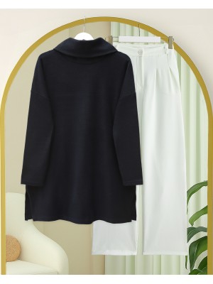 Balıkçı Yaka Yırtmaçlı Selanik Tunik   -Laci