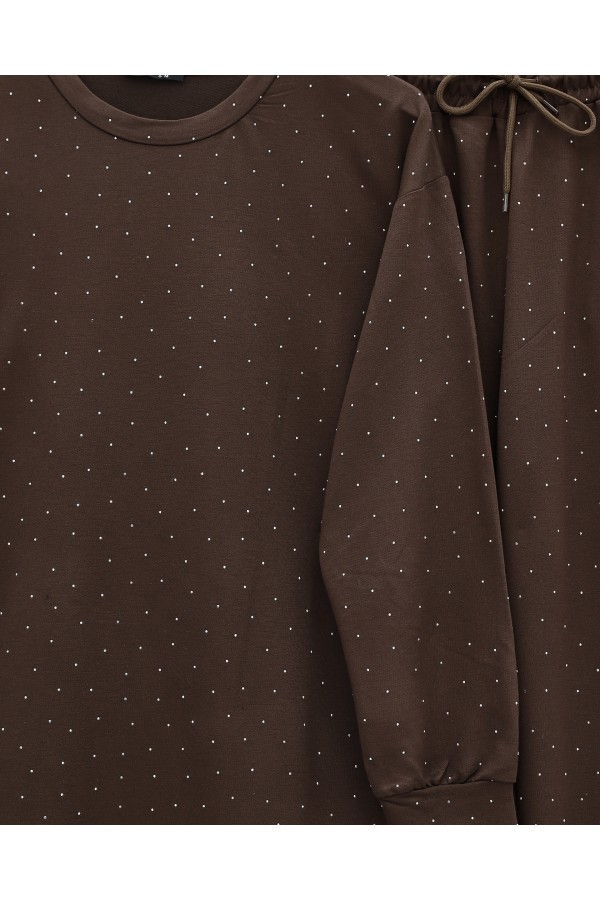 Oysho Suit with Scattered Stone Detailed Trousers  -Brown