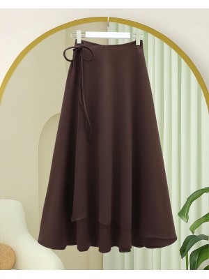 Yandan Bağlama Detaylı Katlı Fermuarlı Scuba Etek -Kahve