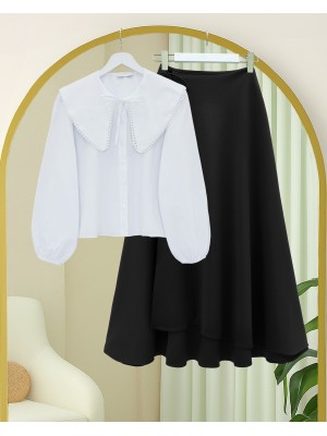 Yandan Bağlama Detaylı Katlı Fermuarlı Scuba Etek -Siyah