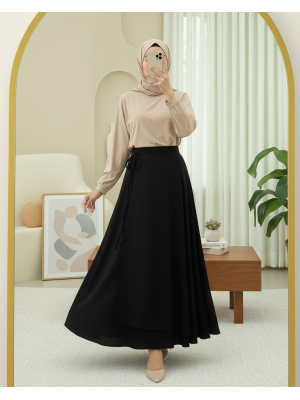 Yandan Bağlama Detaylı Katlı Fermuarlı Scuba Etek -Siyah