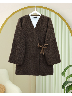 Yandan Bağlamalı Buklet Kimono   -K. Kahve