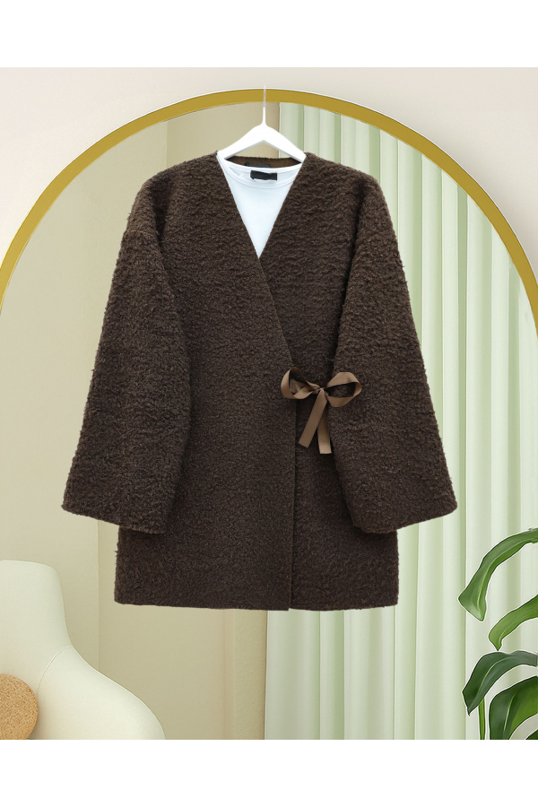 Yandan Bağlamalı Buklet Kimono   -K. Kahve