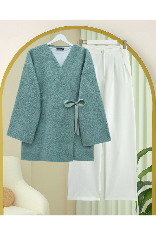 Yandan Bağlamalı Buklet Kimono   -Mint