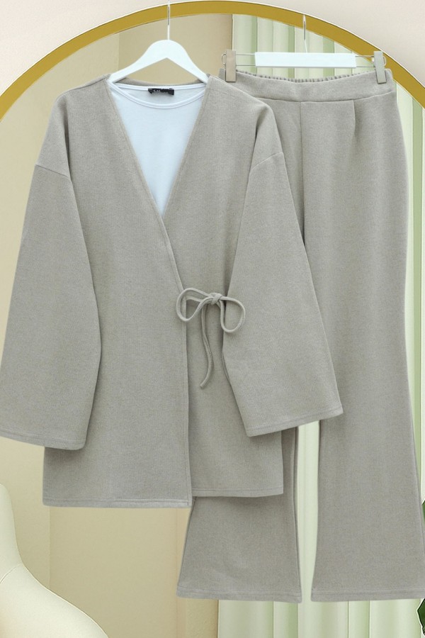 Cross-Laced Thessaloniki Kimono Set - Beige
