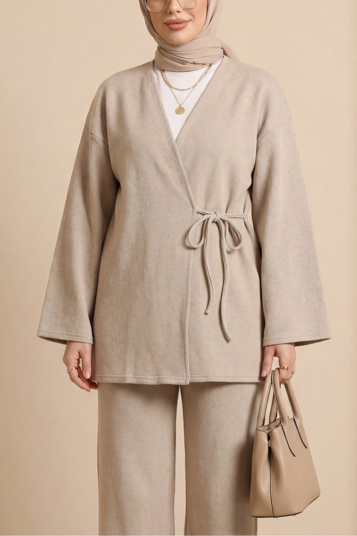 Cross-Laced Thessaloniki Kimono Set - Beige