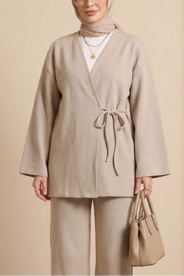 Cross-Laced Thessaloniki Kimono Set - Beige
