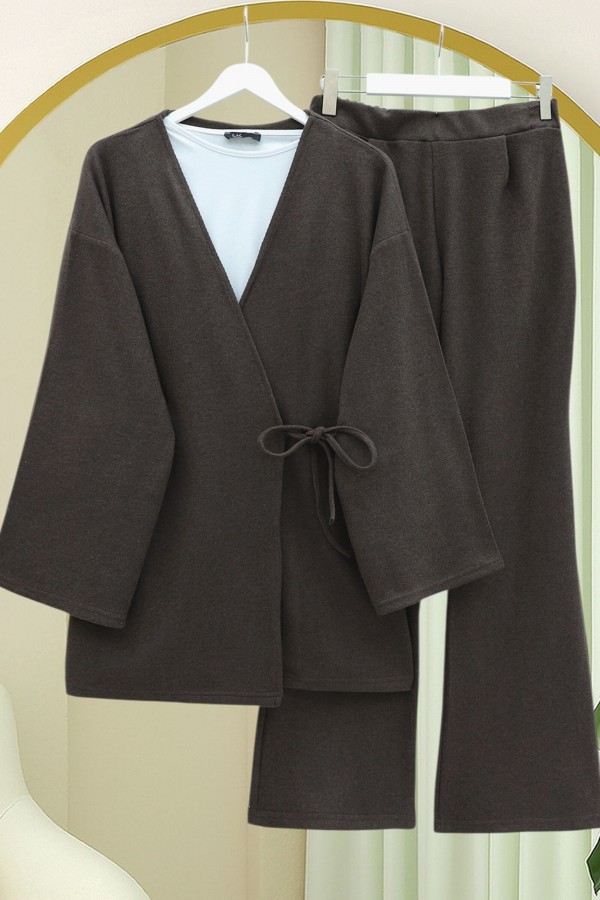 Cross-Laced Thessaloniki Kimono Set -Brown