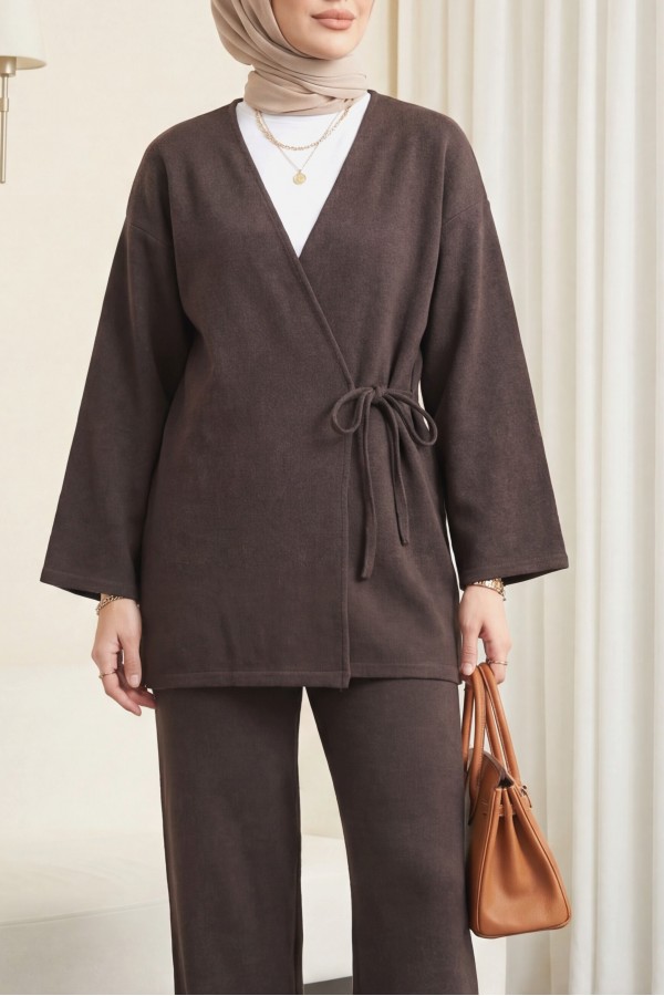 Cross-Laced Thessaloniki Kimono Set -Brown