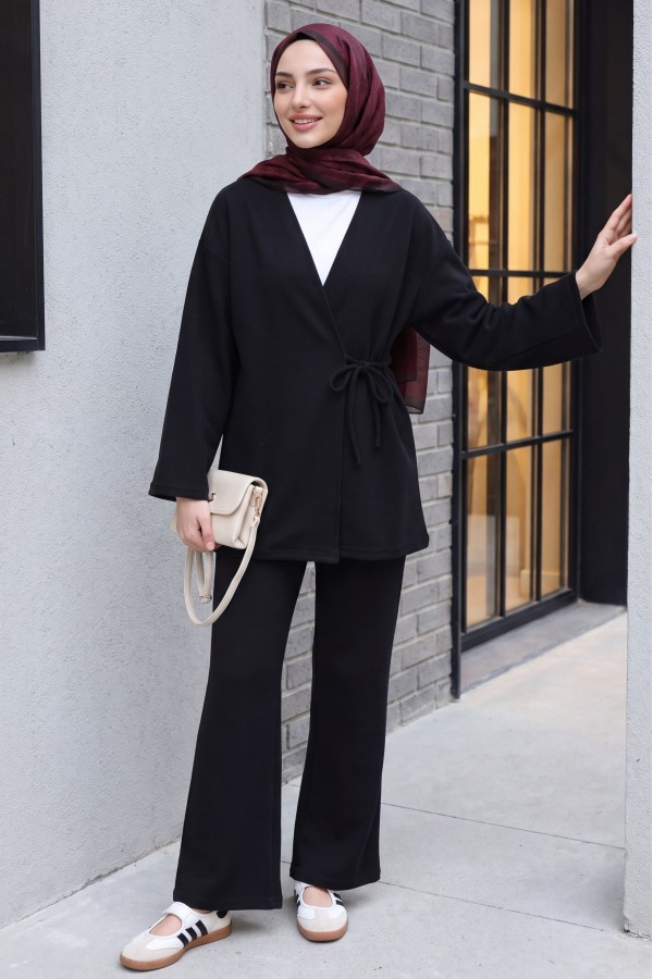 Cross-Laced Thessaloniki Kimono Set -Black