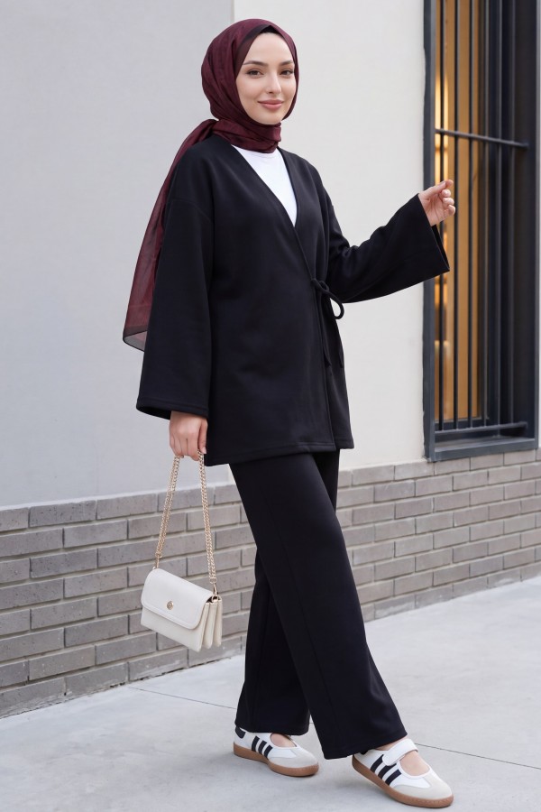 Cross-Laced Thessaloniki Kimono Set -Black