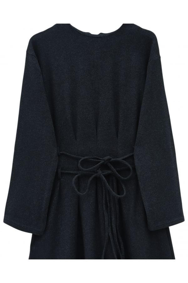 Draped  Waist Double Laced Selanik Long Dress -Anthracite
