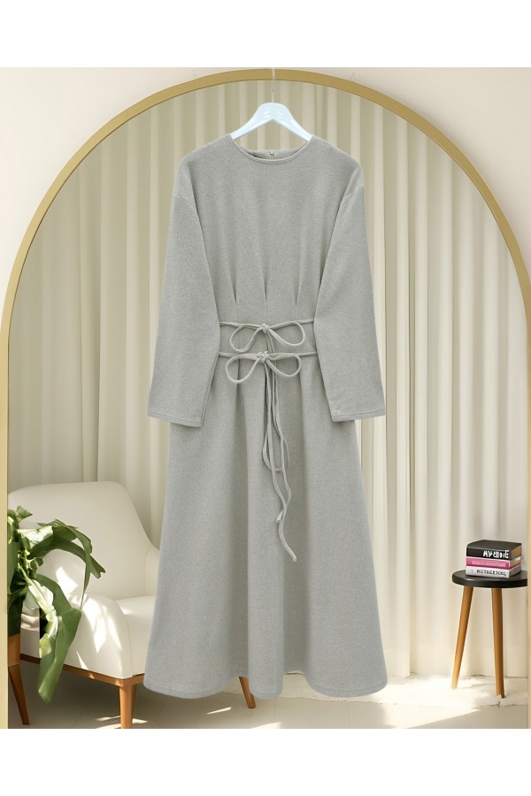 Draped  Waist Double Laced Selanik Long Dress - Beige