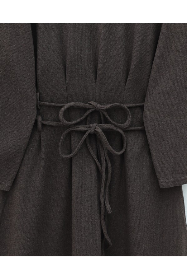 Draped  Waist Double Laced Selanik Long Dress -Brown