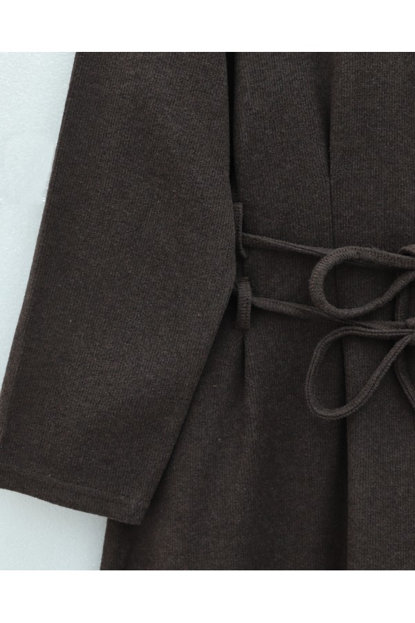 Draped  Waist Double Laced Selanik Long Dress -Brown