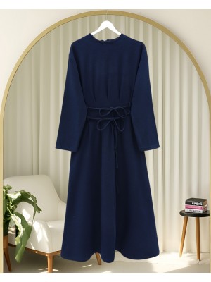 Beli Drapeli Çift Bağcıklı  Selanik Uzun Elbise -Laci