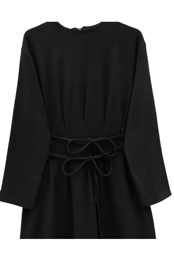 Draped  Waist Double Laced Selanik Long Dress -Black