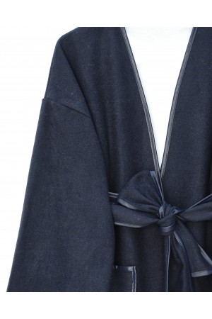 Biye Detaylı Çift Cepli Kuşaklı Kaşe Kimono -Laci