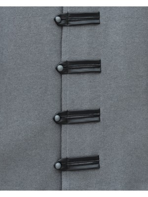 Deri Detaylı Önü Düğmeli Etekli Selanik Takım -Gri