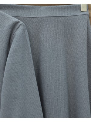 Deri Detaylı Önü Düğmeli Etekli Selanik Takım -Gri