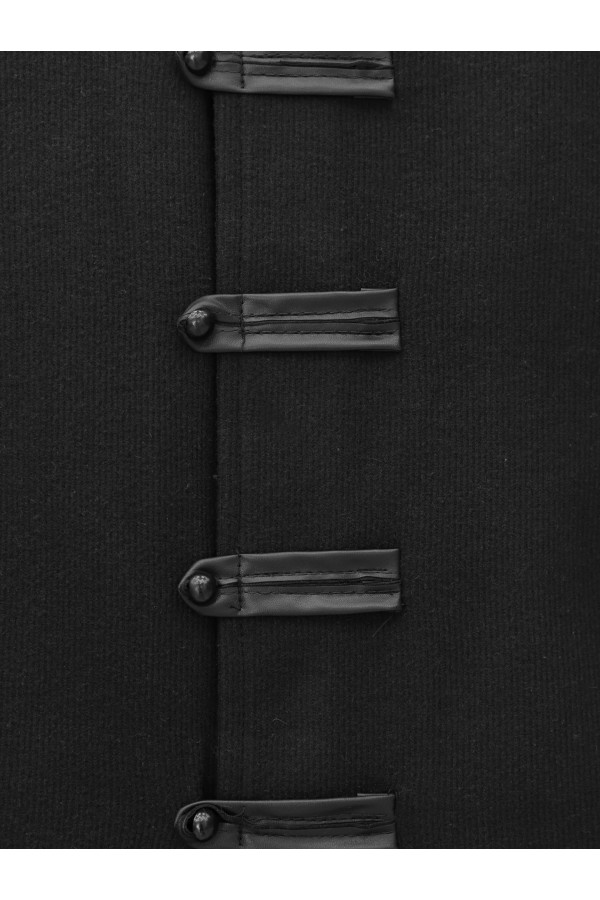 Leather  Detailed Buttoned Front Skirted Selanik Suit -Black