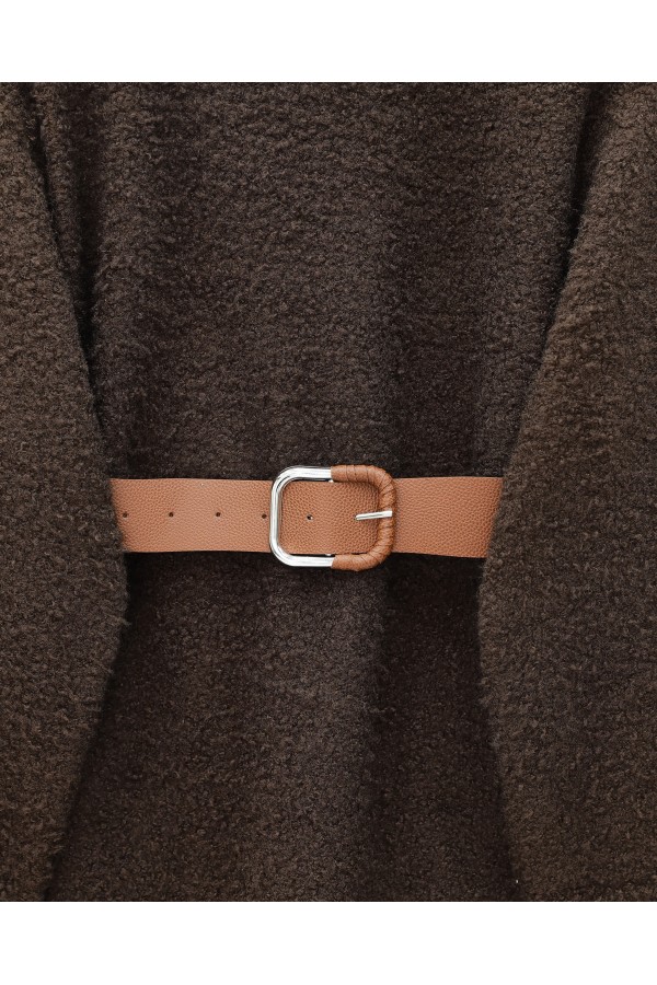Thick  Belted Boucle Sweater -Brown