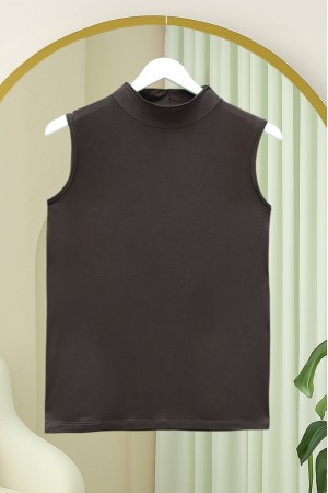 قميص داخلي قطني بدون أكمام بياقة واقفة -بنى