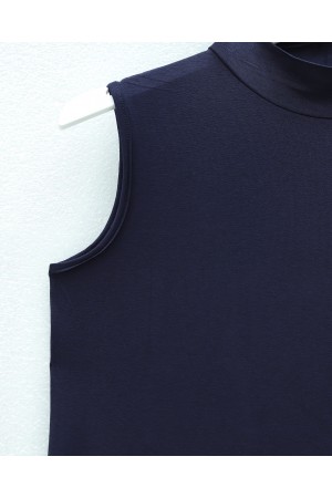 قميص داخلي قطني بدون أكمام بياقة واقفة -كحلي