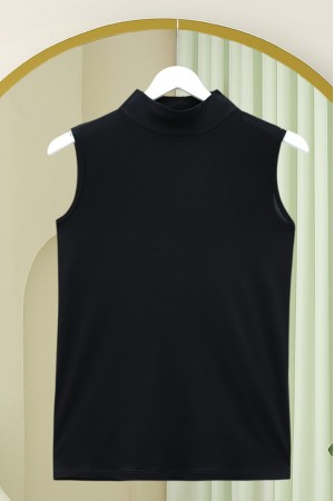 Dik Yaka Sıfır Kol Penye İçlik -Siyah