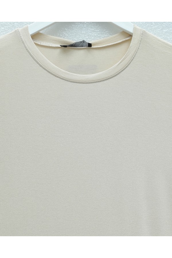Crew Neck Short Sleeve Cotton Undershirt - Beige