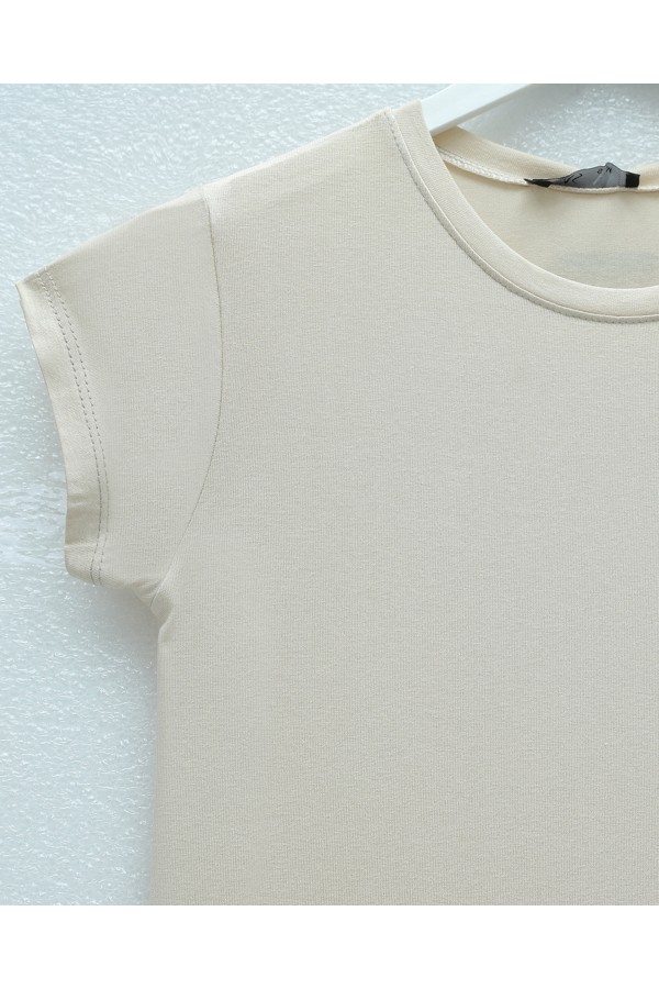 Crew Neck Short Sleeve Cotton Undershirt - Beige