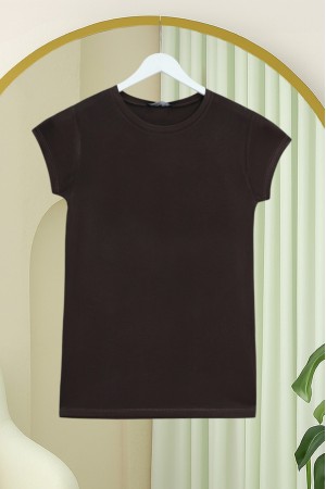 Bisiklet Yaka Kısa Kol Penye İçlik -Kahve