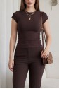 Crew Neck Short Sleeve Cotton Undershirt -Brown