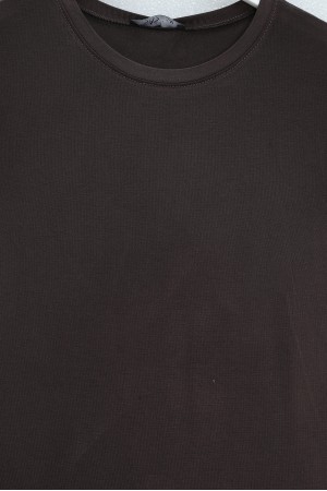 Bisiklet Yaka Kısa Kol Penye İçlik -Kahve