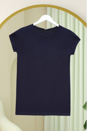 قميص داخلي قطني بأكمام قصيرة ورقبة دائرية -كحلي