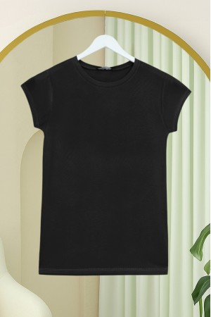قميص داخلي قطني بأكمام قصيرة ورقبة دائرية -أسود