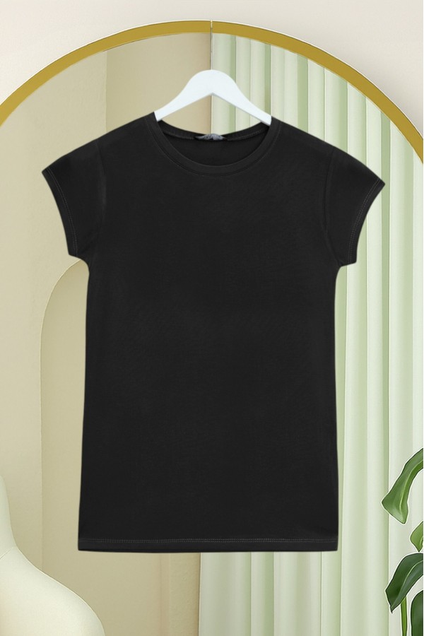 Crew Neck Short Sleeve Cotton Undershirt -Black