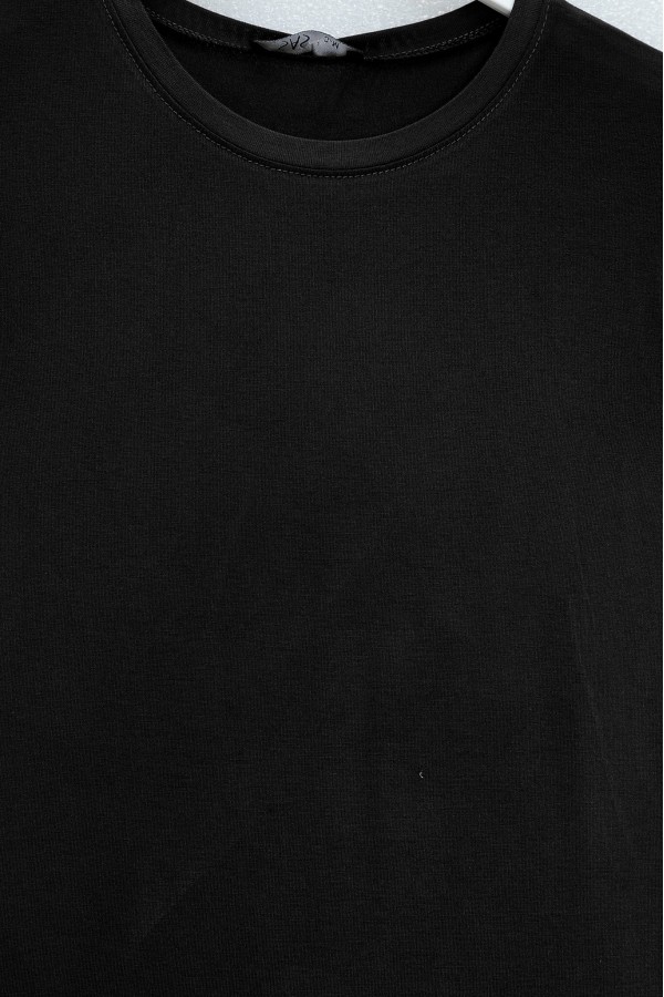 Crew Neck Short Sleeve Cotton Undershirt -Black