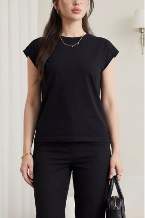 Bisiklet Yaka Kısa Kol Penye İçlik -Siyah