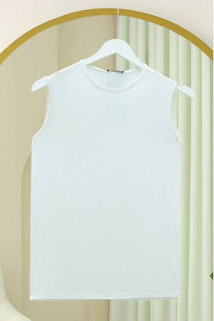 Sıfır Kol Bisiklet Yaka Penye İçlik -Ekru